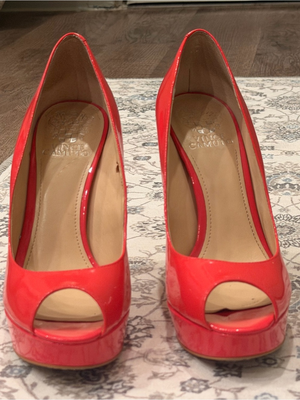 Vince Camuto Pink Patent Leather Platform Peep Toe Stiletto Pump 8.5M